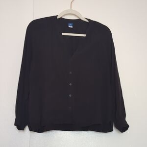 Black Button Down Shirt with Mandarin Collar